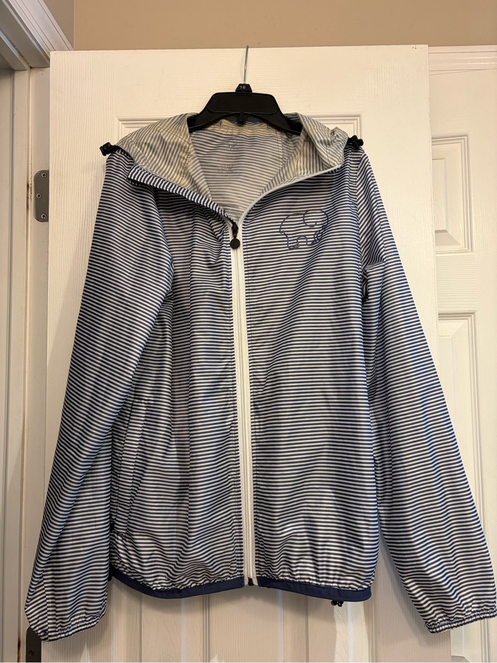 ivory ella Navy & White Striped Hooded Rain Jacket